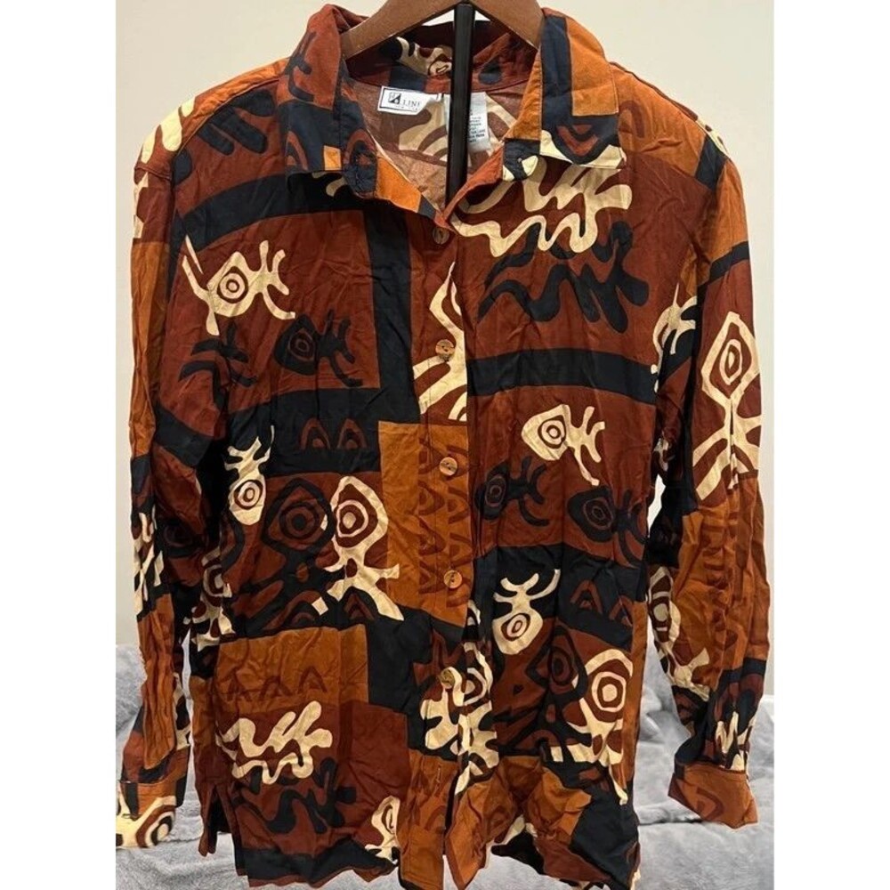 dB LINE New York Women’s Medium Abstract Print Button-Up Shirt 100% Rayon
